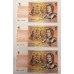 AUSTRALIA 1966 . ONE 1 DOLLAR BANKNOTES . CONSECUTIVE TRIO . WEEPING INK ERROR MARKS